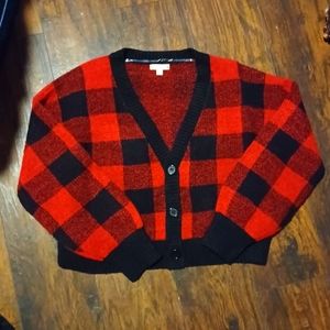 NWOT Ladies Size M It’s Our Time Red Plaid Open Front Cardigan